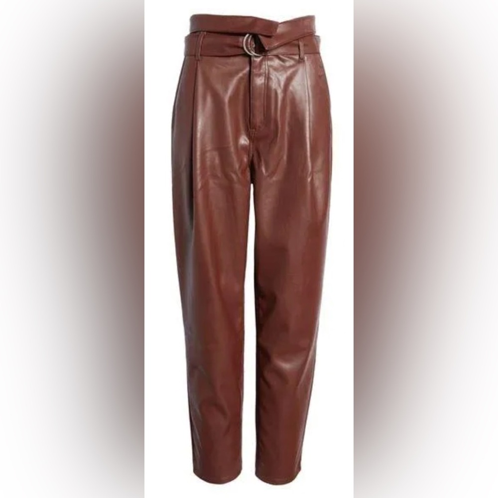 NEW: Nordstrom Open Edit NWOT Chocolate Brown Faux Leather Paper Bag Pants